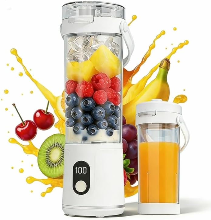 Tragbarer Mixer to go, 600ml Fresh Juice Mixer Flasche Mini Mixer und Smoothie Maker mit 12 Klingen,