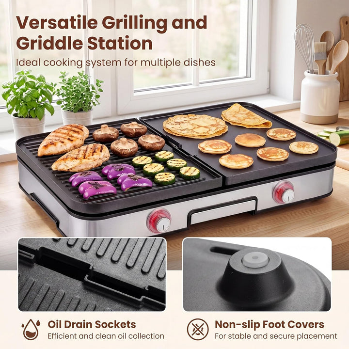 LIFEZEAL Tischgrill 48 x 31 cm, Elektrogrill 2000 W, Elektrischer Plattengrill Indoor mit 2 wendbare