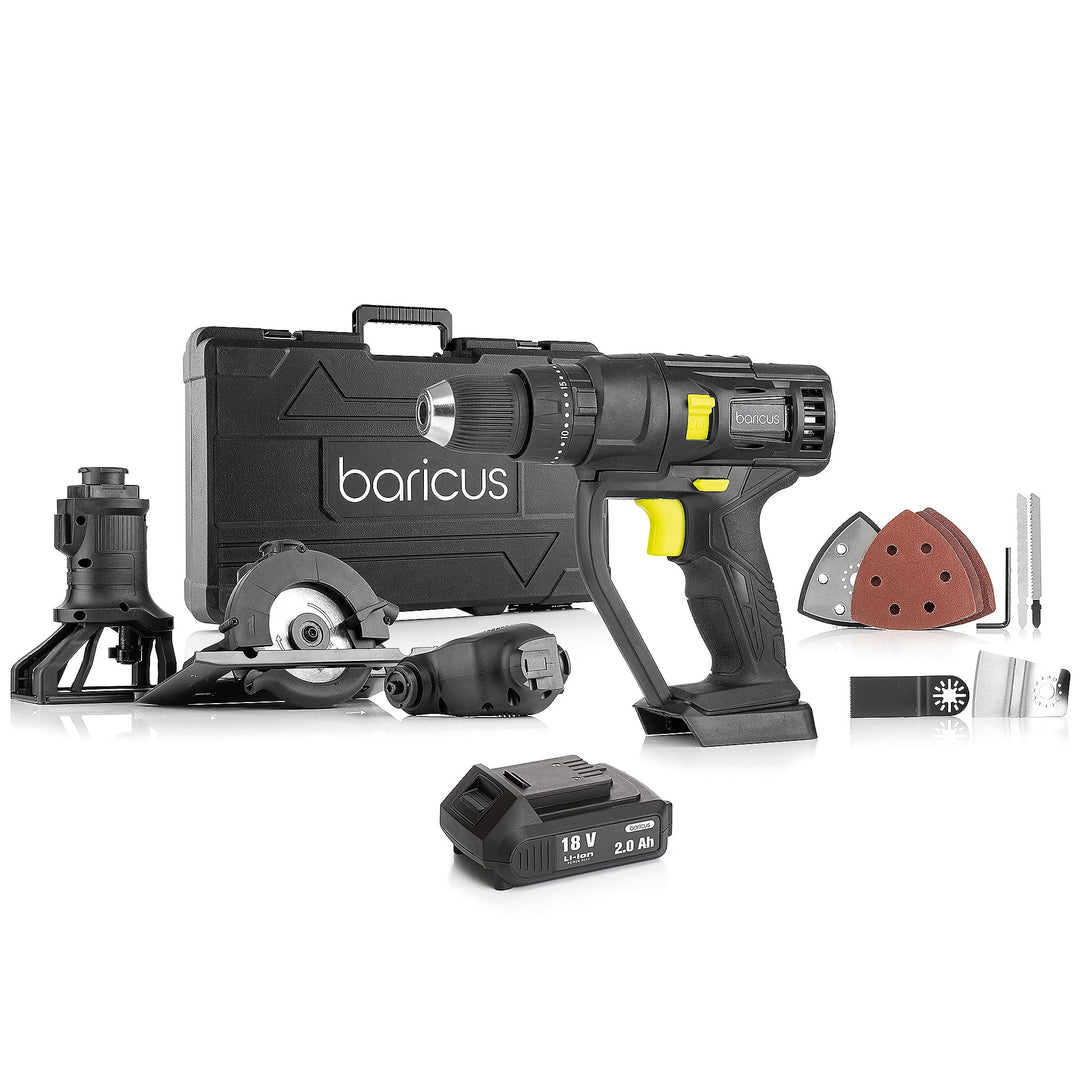 Baricus 18V Multifunktionswerkzeug 7in1 im Koffer – Akku-Multitool mit Aufsätzen für Schrauben, Säge