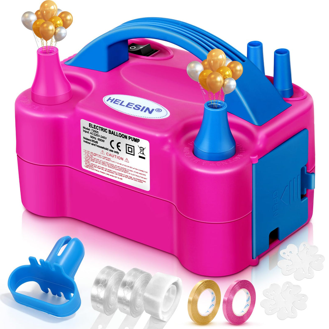 HELESIN Luftballonpumpe Elektrisch, 600W Ballonpumpe Elektrisch, Tragbar Balloon Pump mit 2 Inflatio