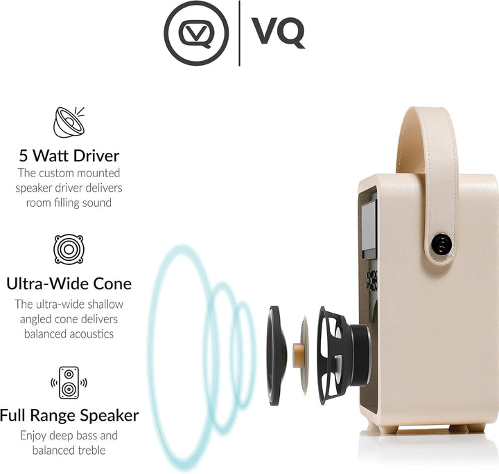 VQ Retro Mini Tragbares Radio mit Bluetooth-Lautsprecher und 60 Voreinstellungen. Enthält ein DAB-Ra