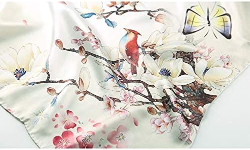 ANDANTINO Damen Lang Schals 42 Beige-blumen und Vögel, 42 Beige-blumen und Vögel