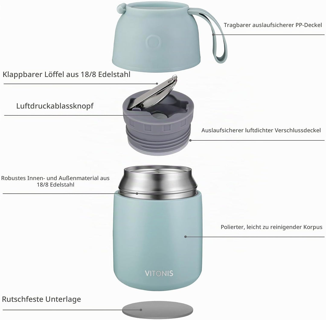 Thermobehälter für Essen 500ml Edelstahl Isolierbehälter Gefäss für warme Speissen, Essen, Suppe, Is