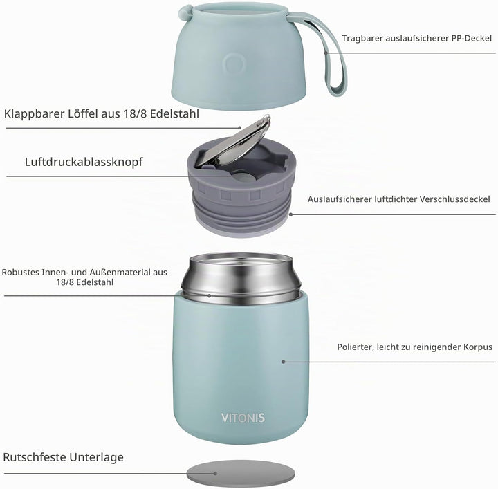 Thermobehälter für Essen 500ml Edelstahl Isolierbehälter Gefäss für warme Speissen, Essen, Suppe, Is