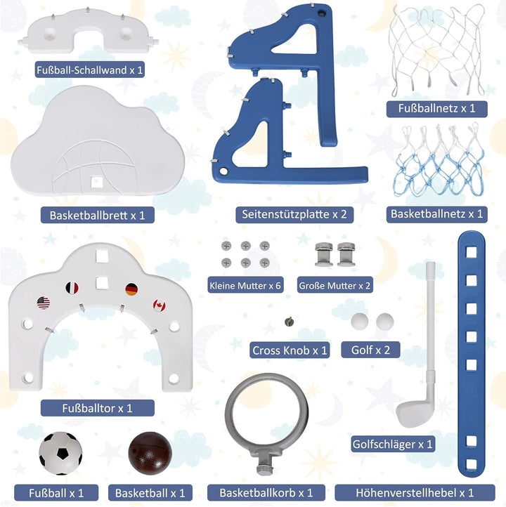 COSTWAY 3 in 1 Kinder Spielplatz, höhenverstellbarer Basketballkorb & Fussballtor & Golf, Basketball