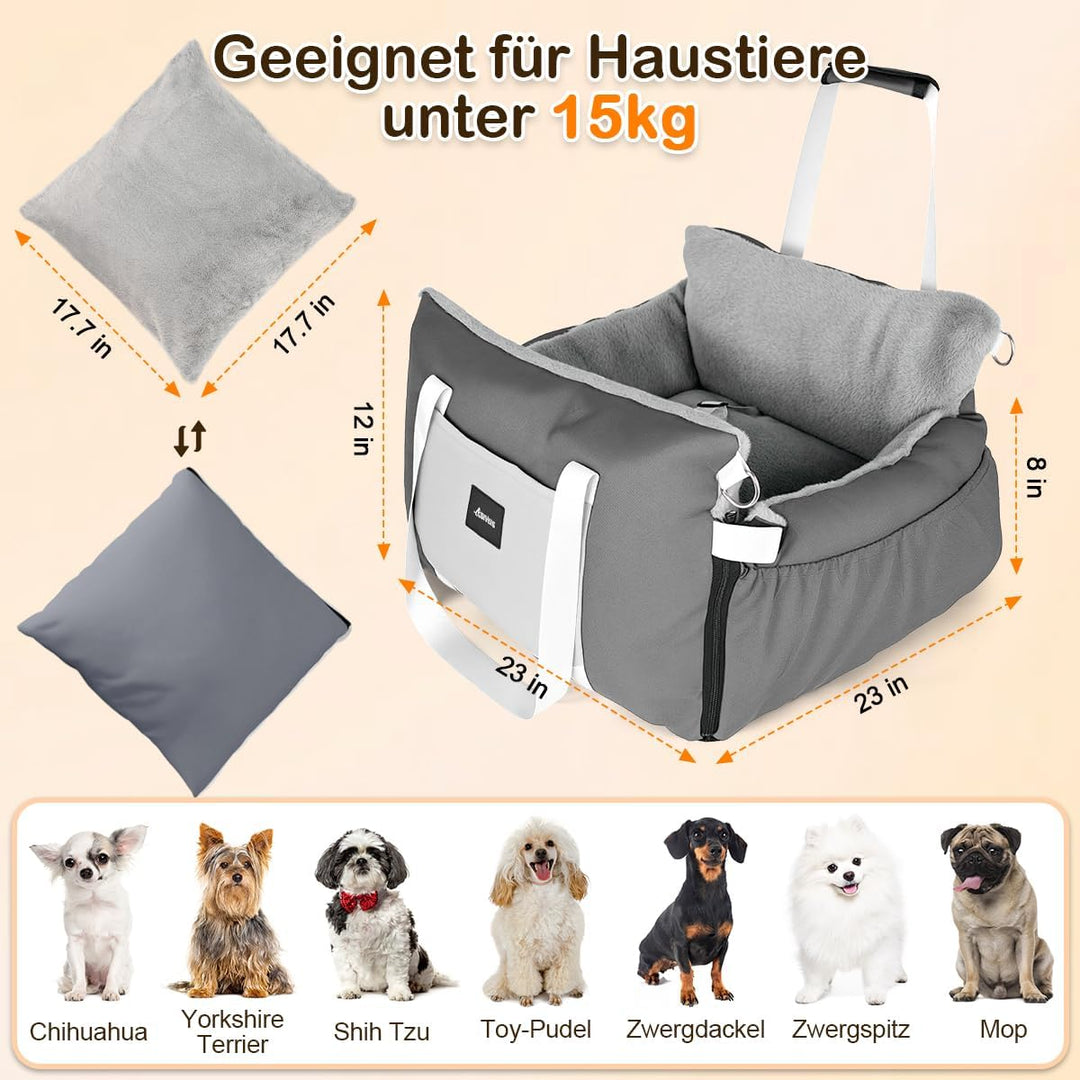 3-in-1 Hundesitz fürs Auto & Reisebett für kleine Hunde – Tragbarer Autositz mit erweiterbarer Liege