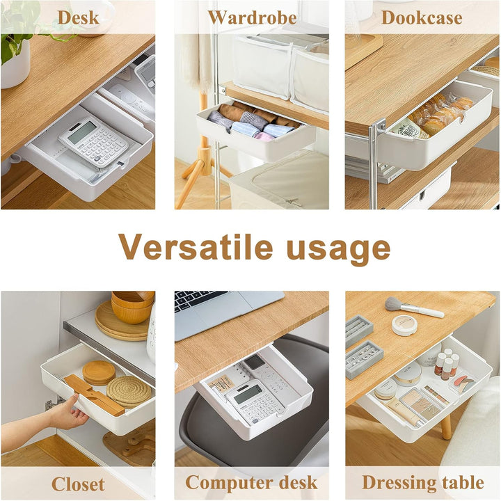 FRETONBA Schublade unter Schreibtisch, 2 Stück Schubladen Organizer Aufbewahrungsbox, Selbstklebende