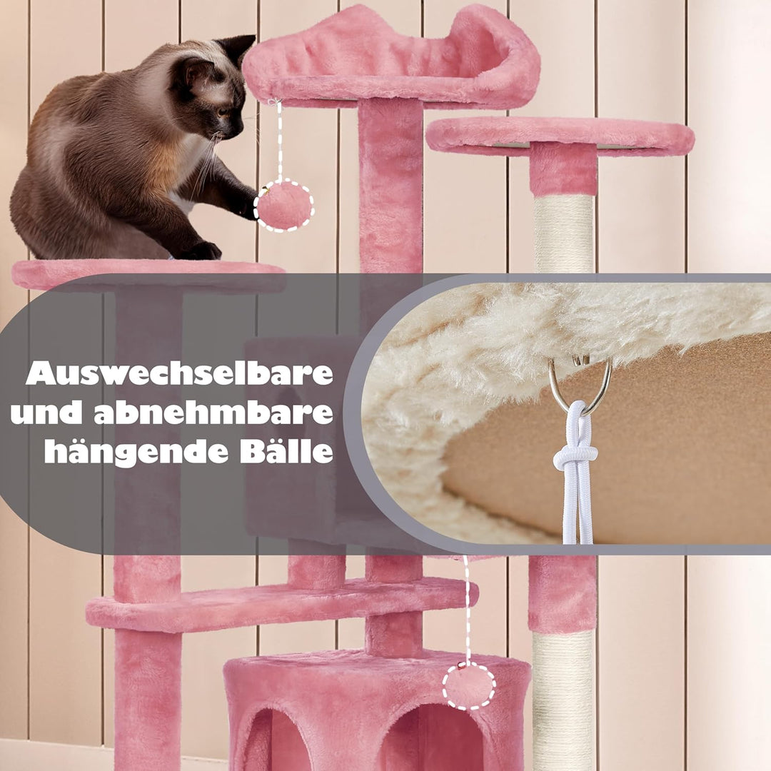 Yaheetech Kratzbaum Kletterbaum 139 cm hoch Katzenkratzbaum, Stabiler Katzenbaum mit 3 Plattformen,