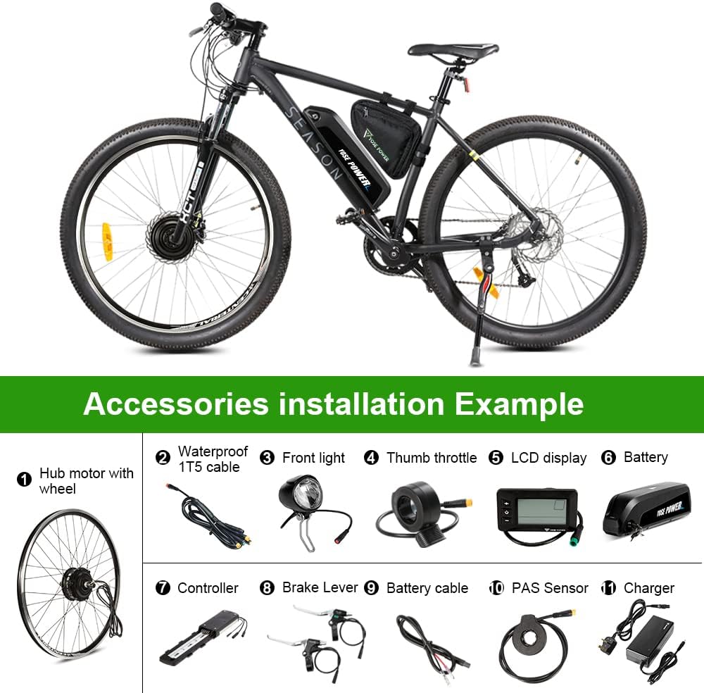 YOSE POWER Ebike Kit 36V250W 26''/28" Frontmotor E-Bike Hub Umbausatz Integrierte Controller mit Hai