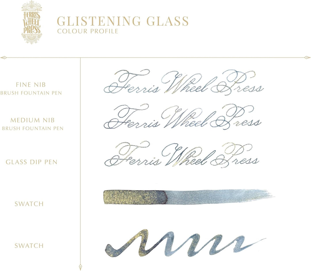Ferris Wheel Press Fountain Pen Ink | FerriTales Collection | Glistening Glass Blue-Grey with a Gold