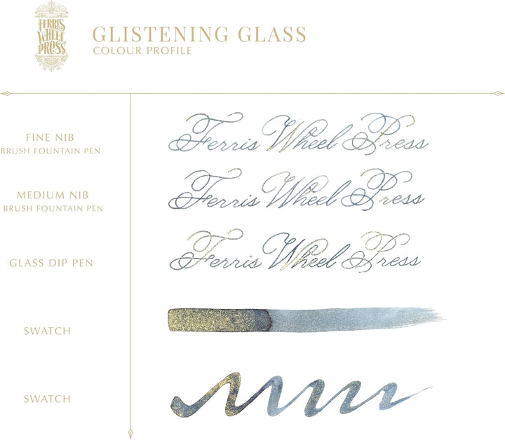 Ferris Wheel Press Fountain Pen Ink | FerriTales Collection | Glistening Glass Blue-Grey with a Gold