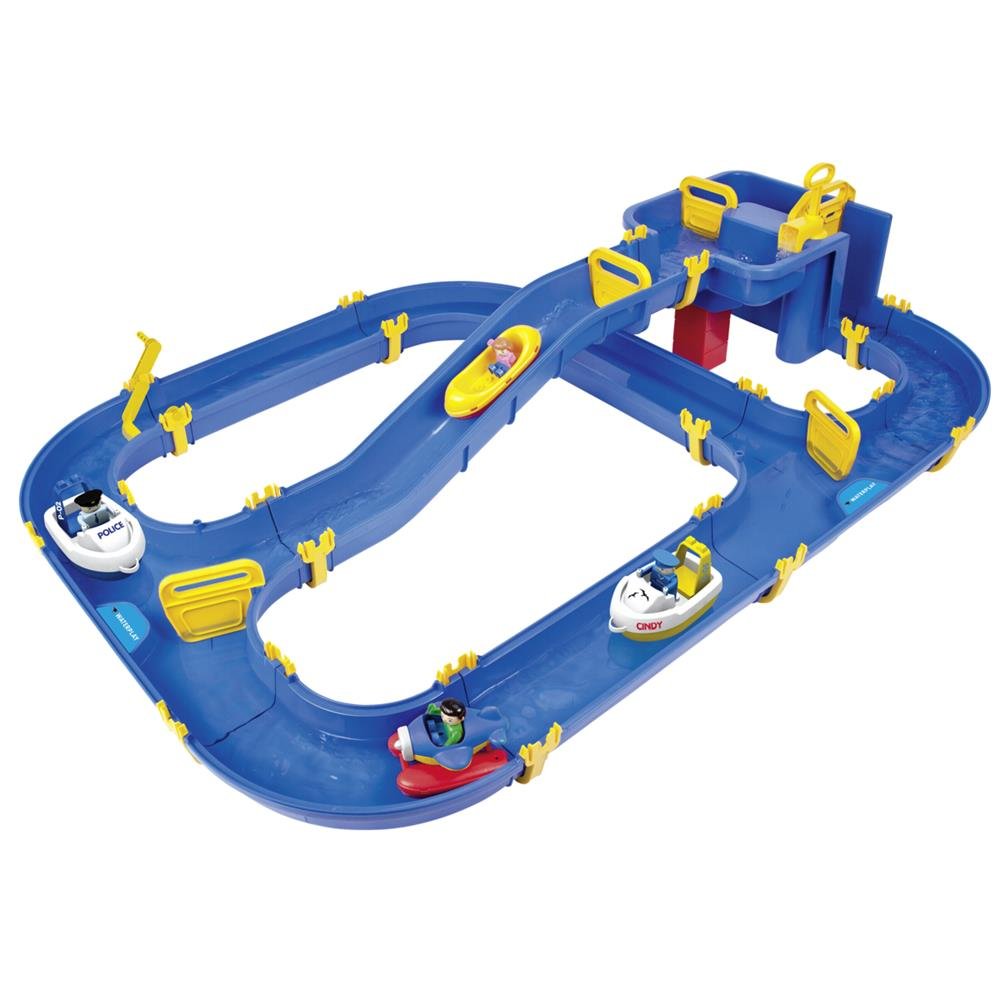 BIG - Waterplay Niagara - Wasserbahn blau, 130 x 90 x 22cm grosse Bahn, mit 3 Booten, Wasserflugzeug