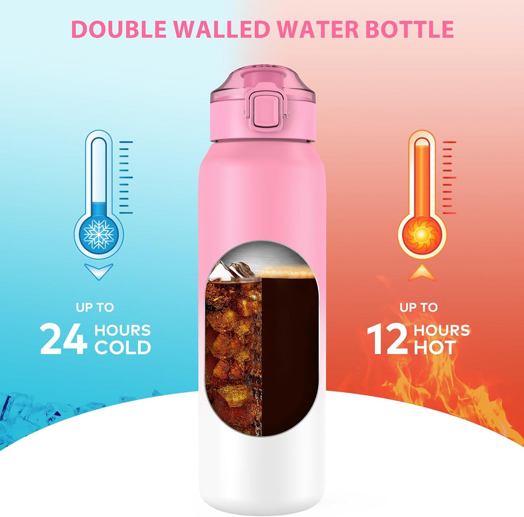 WEMEET 700ml Trinkflaschen mit Abnehmbarem Strohhalm, [18/10 Edelstahl] Wasserflasche mit Auslaufsic
