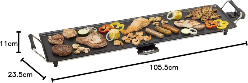 Bestron elektrischer Tischgrill, XXL Plancha-/Teppanyaki-Grillplatte mit Antihaftbeschichtung, Grill