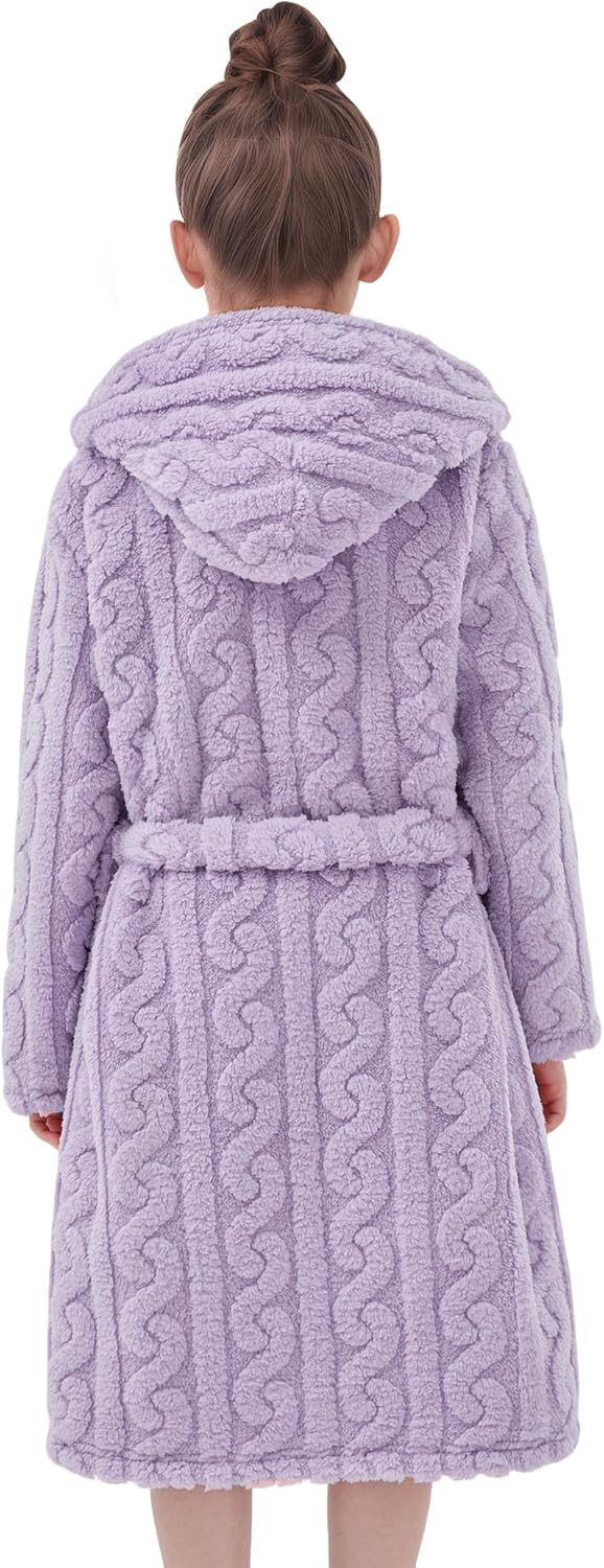 JiAmy Mädchen Bademantel Kapuzen Fleece Warmes Weiches Kinder Badekleid Fuzzy Frottee-Robe 4-14 Jahr