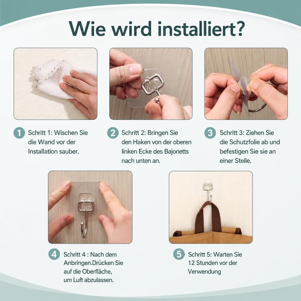 Charfia 16 Stück 15kg (Max) Selbstklebend Haken Extra Stark, Grosse Klebehaken Transparent Haken Sel