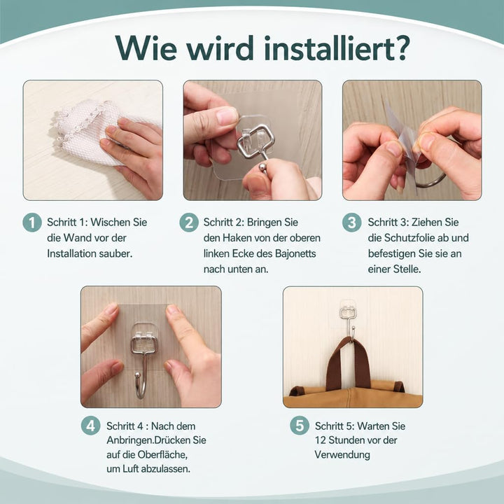 Charfia 16 Stück 15kg (Max) Selbstklebend Haken Extra Stark, Grosse Klebehaken Transparent Haken Sel