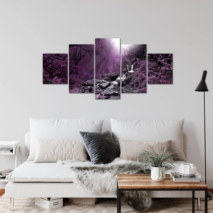 Runa Art Wandbilder Natur Wald 5 Teilig Bild auf Vlies Leinwand Deko Wohnzimmer Schlafzimmer Panoram