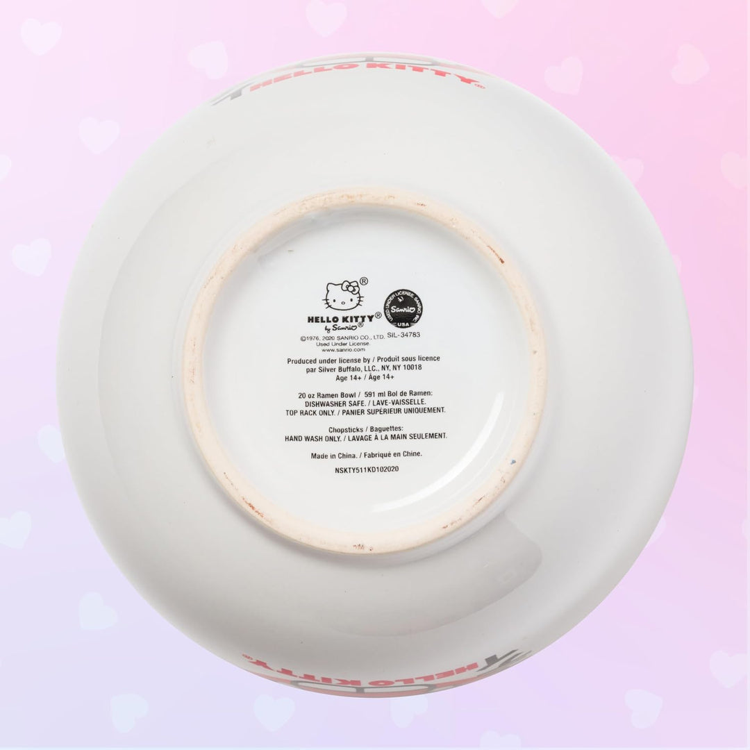 Silver Buffalo Hello Kitty KTY511KD Ramenschale mit Essstäbchen, Keramik, 590 ml, Weiss/mehrfarbig,