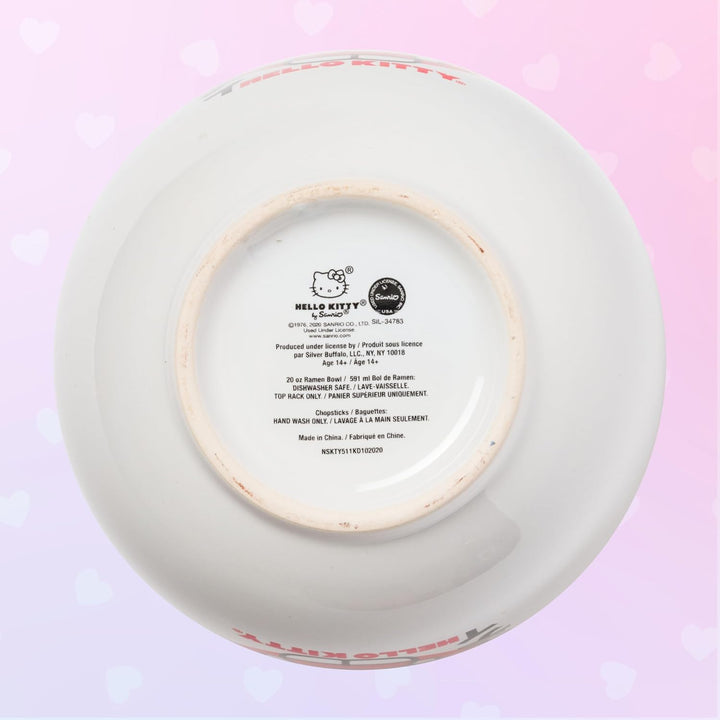 Silver Buffalo Hello Kitty KTY511KD Ramenschale mit Essstäbchen, Keramik, 590 ml, Weiss/mehrfarbig,