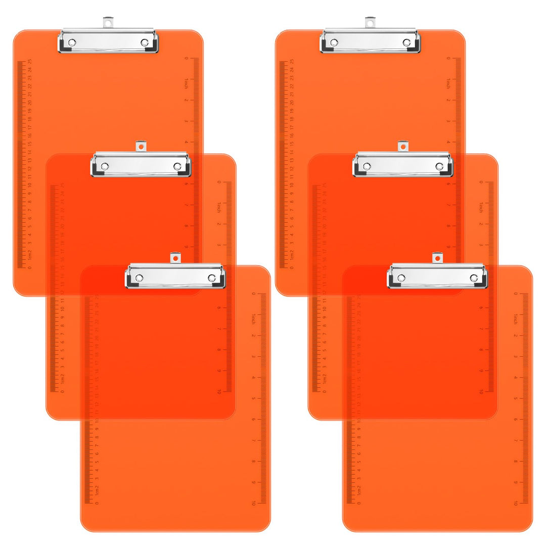 Piasoenc 6 Pack Plastic Clipboards,Translucent Clip Board with Low Profile, Purple Clipboard with Ru