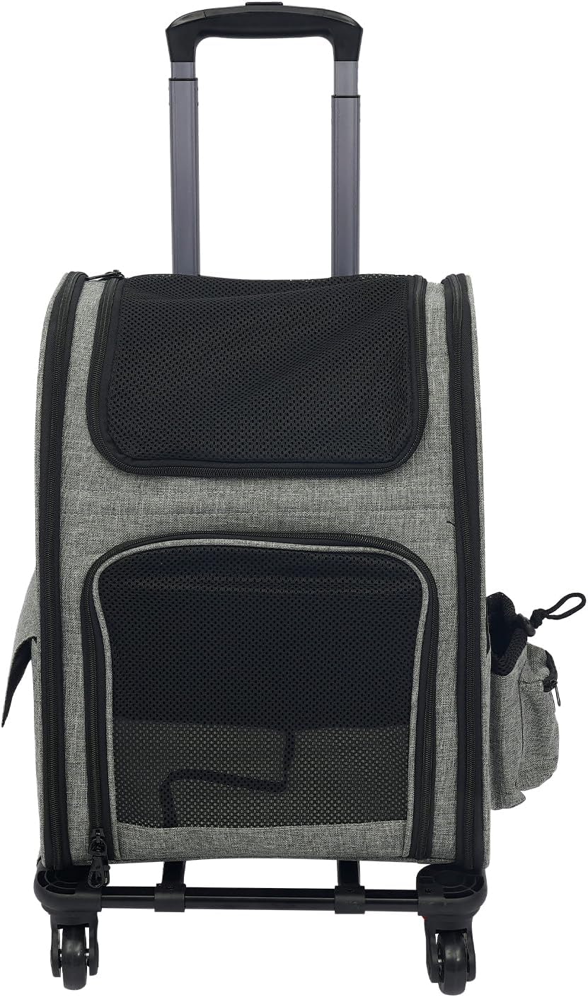 Katzenrucksack Hunderucksack mit Trolley, 2 in 1 Erweiterbar Haustier-Trolley-Rucksack mit Rädern, T