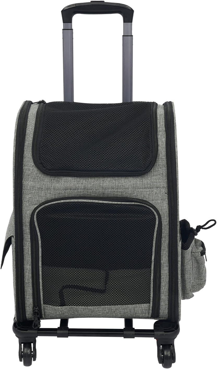 Katzenrucksack Hunderucksack mit Trolley, 2 in 1 Erweiterbar Haustier-Trolley-Rucksack mit Rädern, T