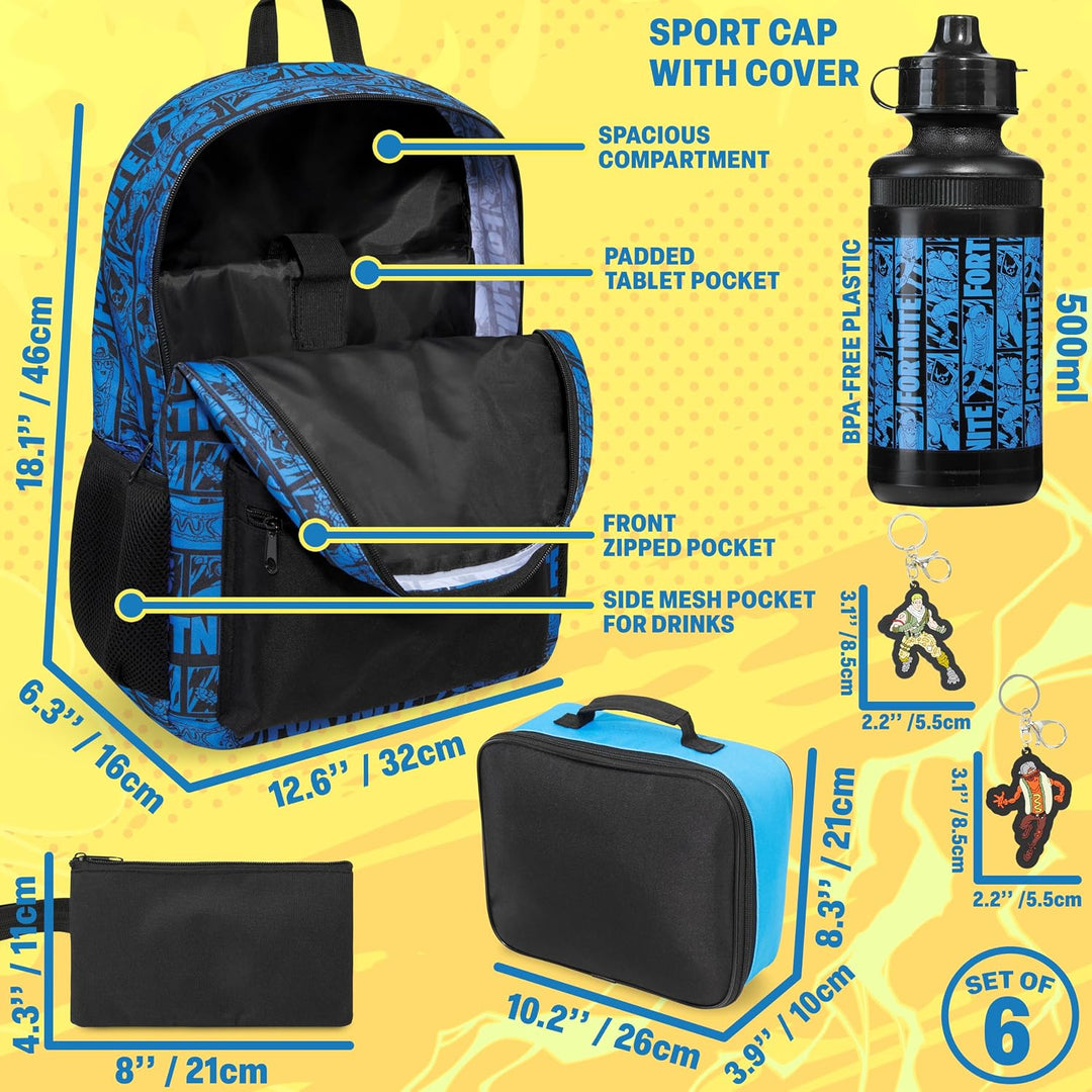 Get Trend Fortnite Rucksack Kinder 6er Set, Grosser Kinderrucksack 46cm mit Federmäppchen, Isolierte