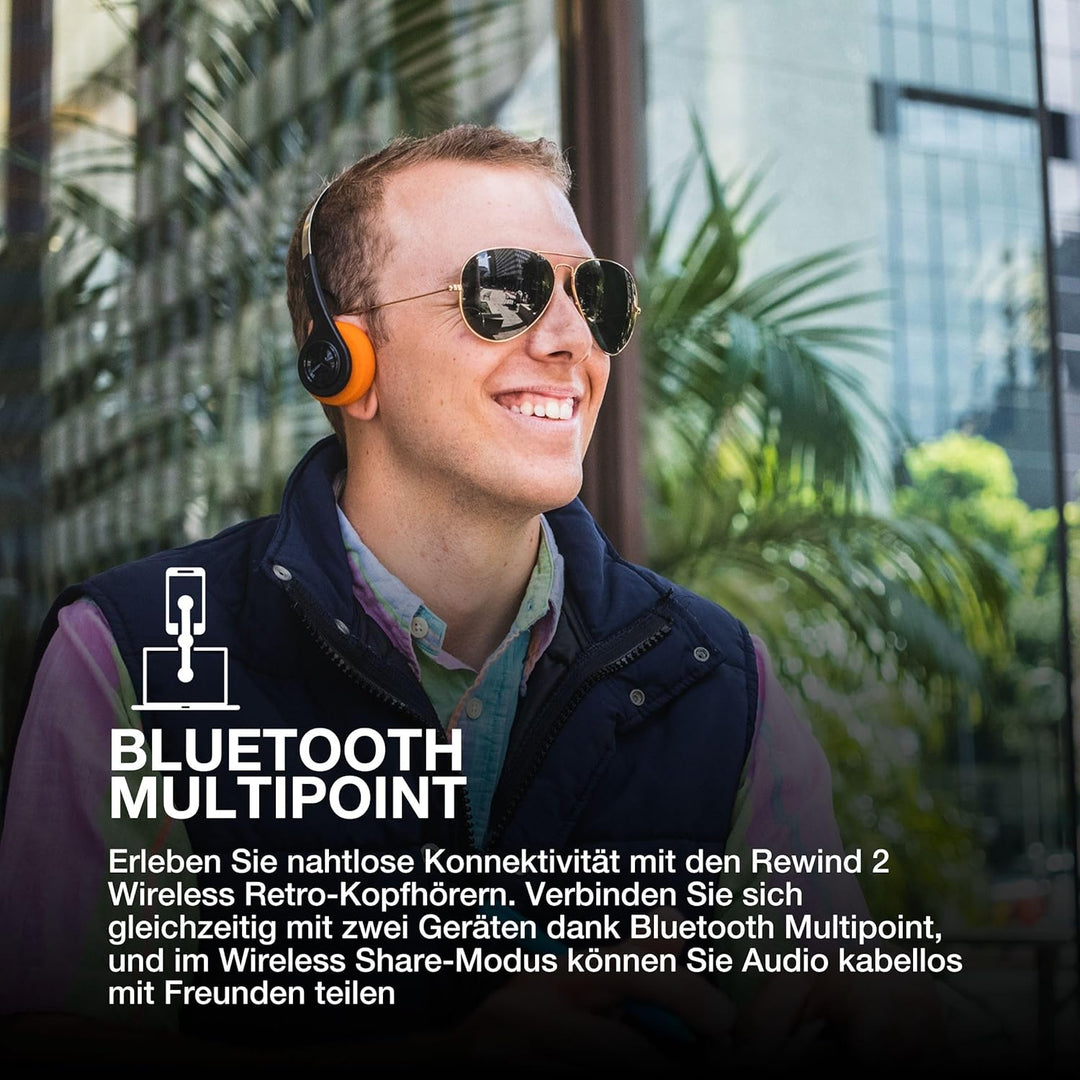 JLab Rewind 2 Retro Kopfhörer - Kleine Bluetooth Kopfhörer Kabellos, 20+ Std Akkulaufzeit, Individue