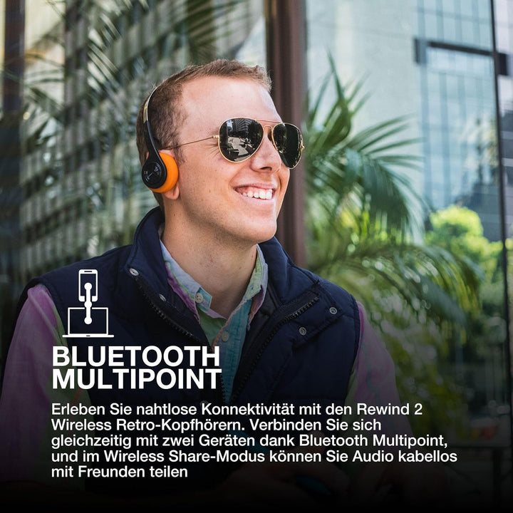 JLab Rewind 2 Retro Kopfhörer - Kleine Bluetooth Kopfhörer Kabellos, 20+ Std Akkulaufzeit, Individue
