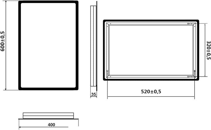 SONNI Badezimmerspiegel mit LED-Licht, 45 x 60 cm, kaltweiss, IP44, energiesparend. 60L x 40B cm Sil