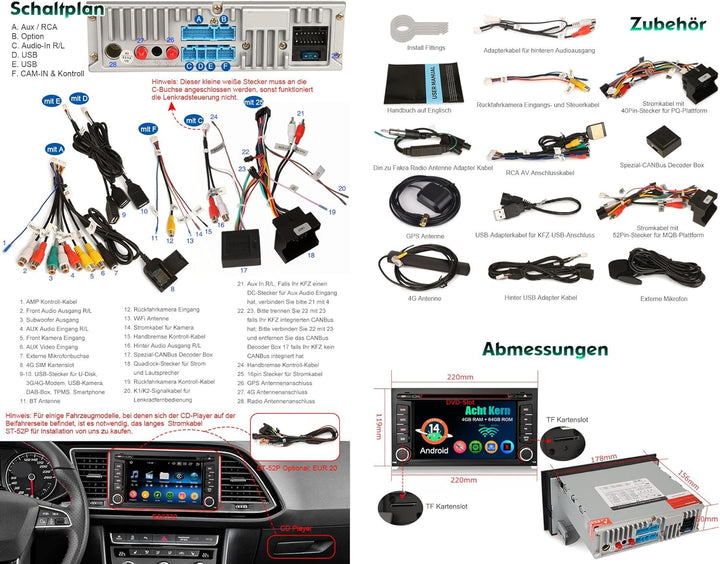 Erisin Android 14 Acht-Kern 4GB+64GB DAB+ Autoradio Für SEAT LEON (2013-2018) mit GPS Navigation Unt