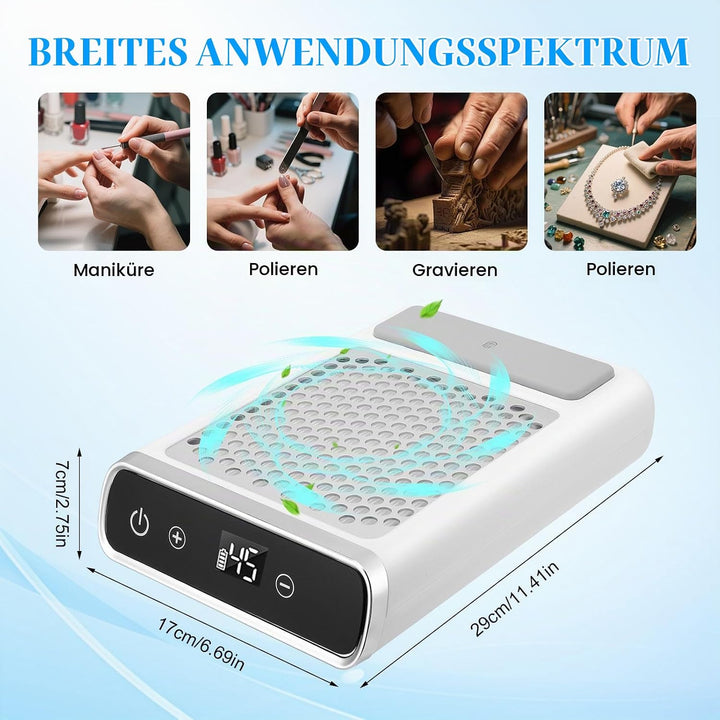 Nagelstaubsauger, 80W Kabellose Akku Staubabsaugung für Nägel, Wiederaufladbare Nagelstaub-Sammelmas