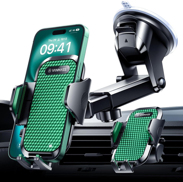 VANMASS Handy Halterung Auto 2024 Neuste Farbe Armeegrün 4 in 1 Handyhalter für Auto Saugnapf & Lüft