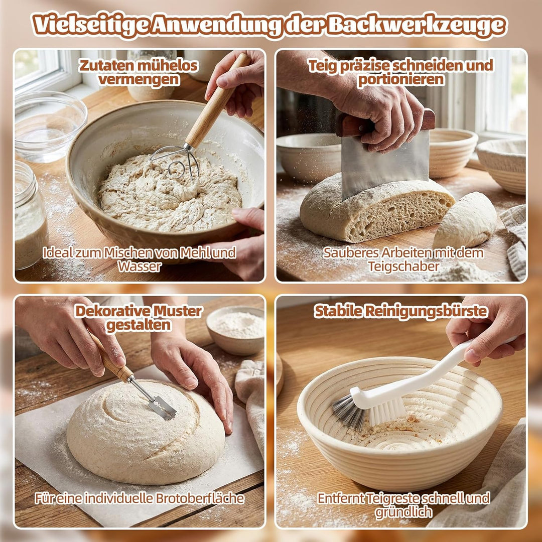 Gärkörbchen Für Sauerteig Starter Set, 23-teilig Gärkorb Brot Set, 25cm & 23cm Rattan Brotbackset, B