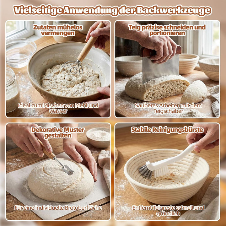 Gärkörbchen Für Sauerteig Starter Set, 23-teilig Gärkorb Brot Set, 25cm & 23cm Rattan Brotbackset, B