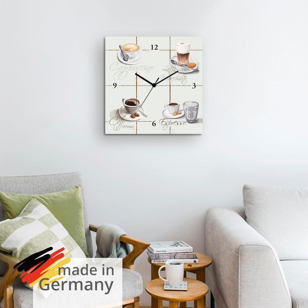 ARTLAND Wanduhr ohne Tickgeräusche Leinwand Quarzuhr 30x30 cm Quadratisch Lautlos Cappuccino Kaffee