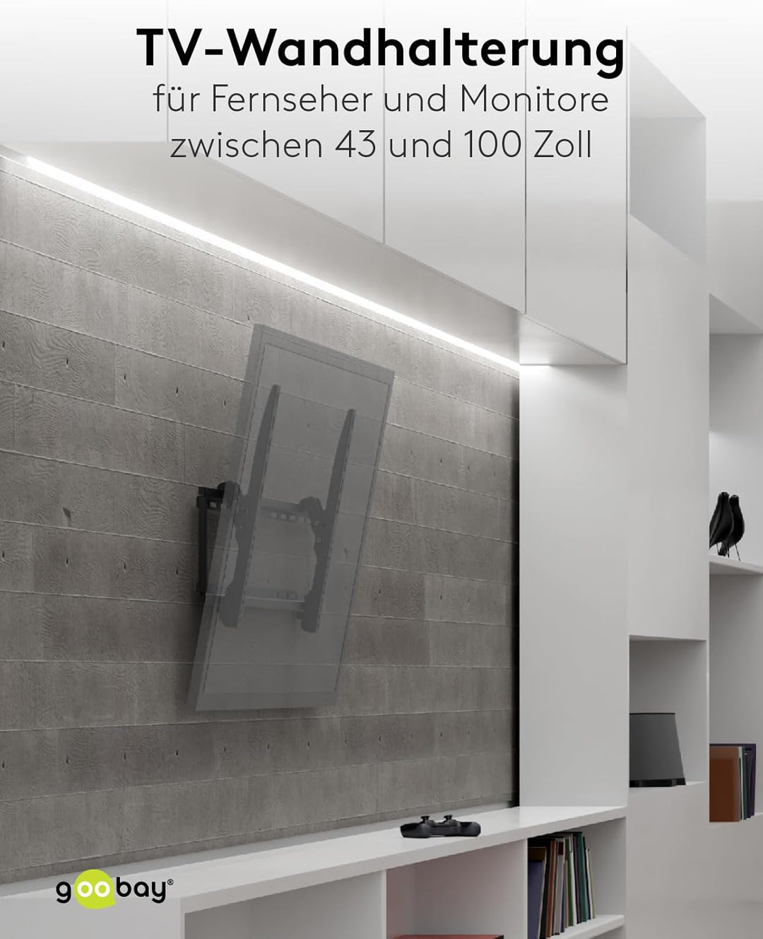 goobay TV-Wandhalterung 43–100 Zoll, neigbar bis 10°, ultraflach 45 mm, VESA 800x400, bis 75 kg – Ba