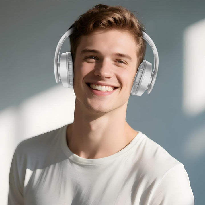 TUINYO Bluetooth-Kopfhörer Over Ear Hi-Fi Stereo Headset drahtloser Kopfhörer mit tiefen Bässen, wei