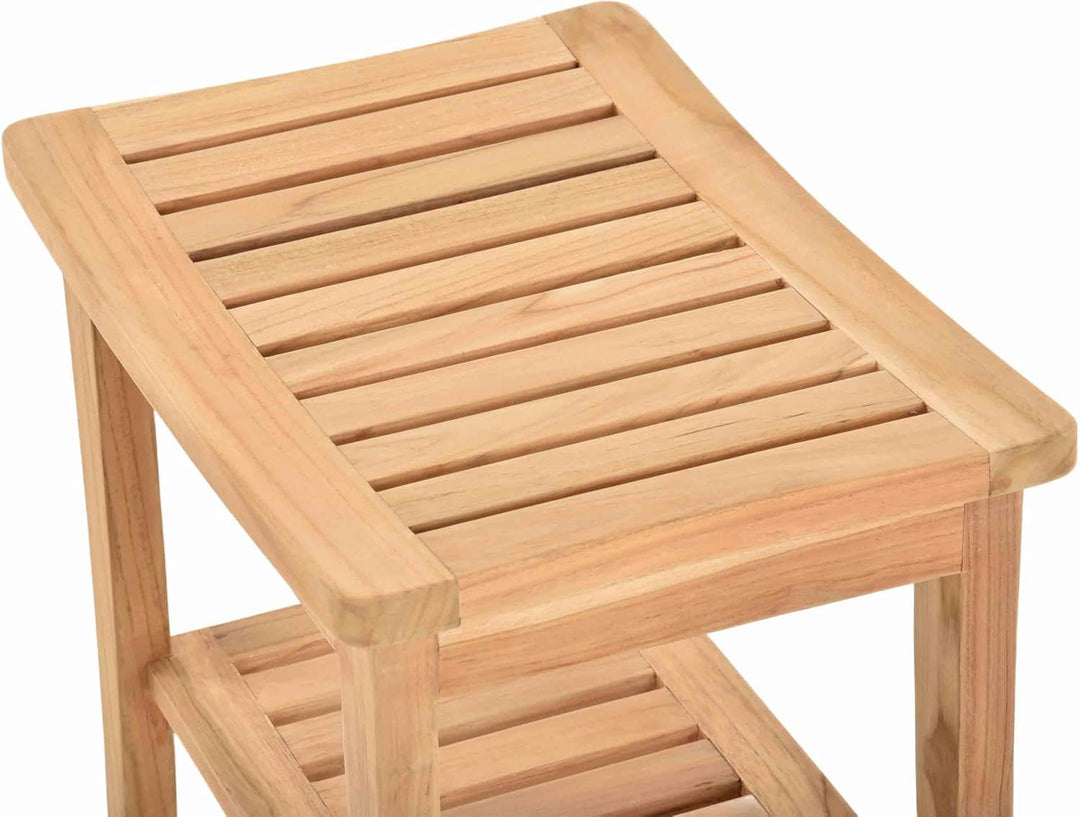 Teak Hocker, Massiver Teakholz Sitzbank, Holzbank mit Ablage, Naturholz Unbehandelt (50cm), 50cm