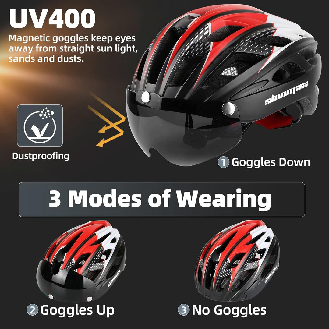 Shinmax Fahrradhelm mit LED-Beleuchtung, Fahrradhelm mit Sicherheitsbeleuchtung, magnetischer Fahrra