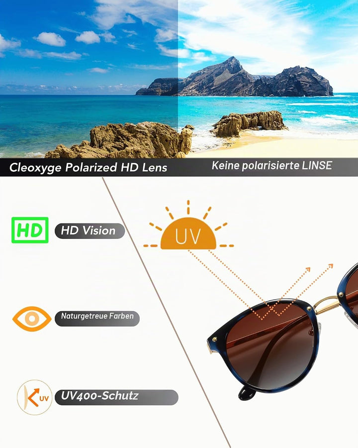 Polarisierte Sonnenbrille Damen Herren,Vintage Elegant Metallrahmen UV400-Schutz Outdoor Für Fahren
