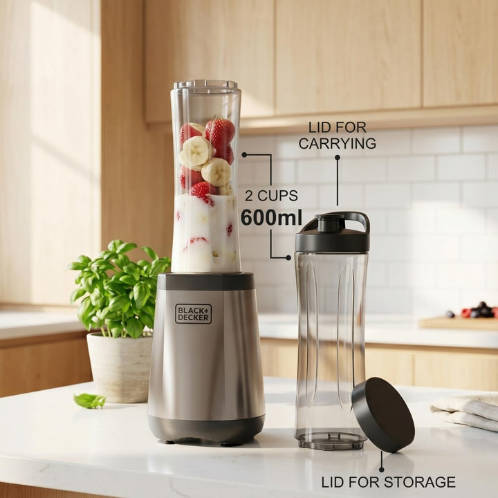 Black+Decker - Personal-Mixer 500W | 600 ml To-Go-Becher | 4x Edelstahlmesser 304 | Eis crushen | Sp