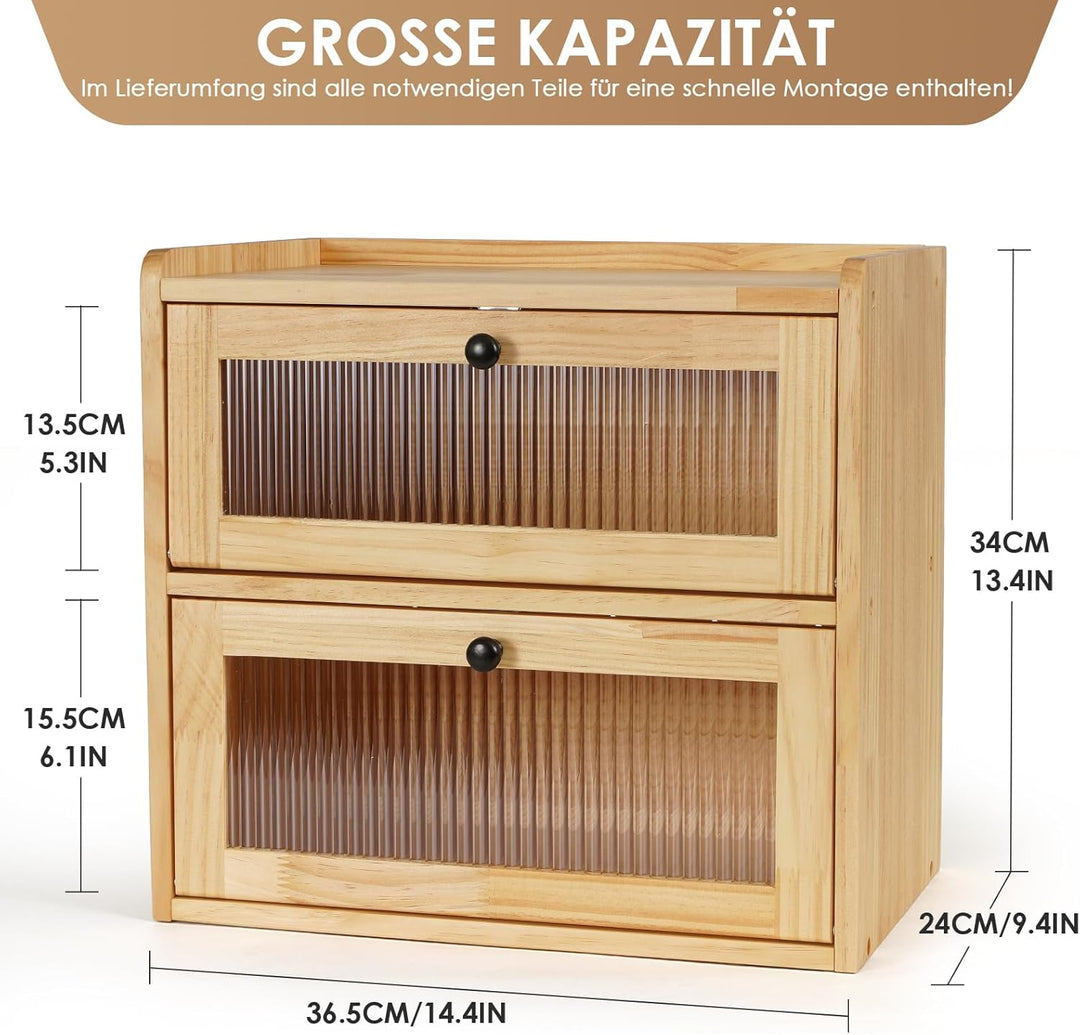 GUUSII HOME Brotkasten Gross Brotbox Küche Holz Gross Brotaufbewahrung 2 Etagen Brotkästen XL 36x24x