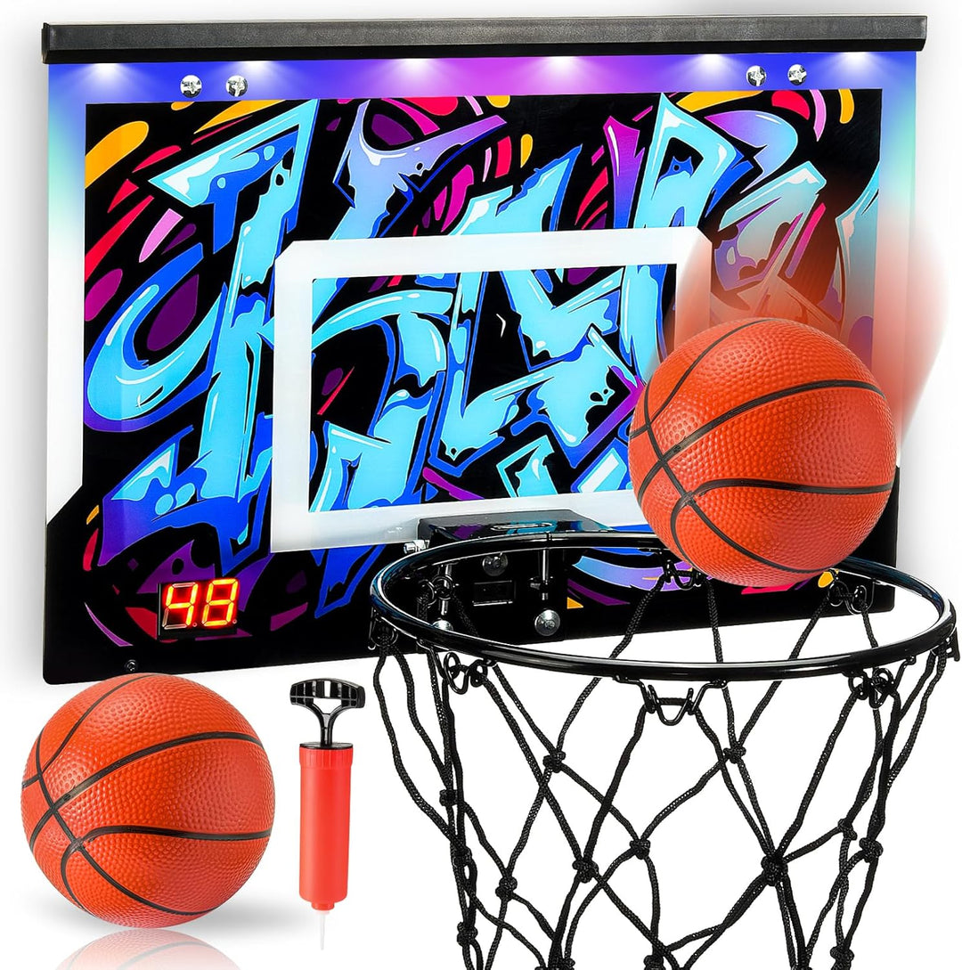 HappyGoLucky Mini Basketballkorb fürs Zimmer mit Ball und LED-Anzeige, Jungen 6-12 Jahre Basketball