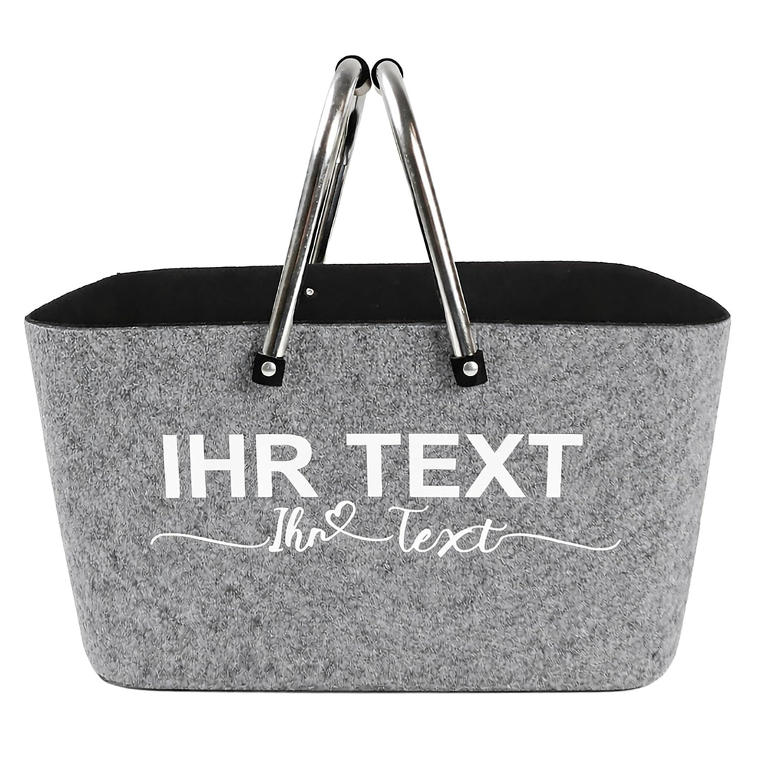 Kobolo personalisierbarer Filzkorb | 42x30x22 cm | grau-schwarz | moderner Einkaufskorb mit stabilen