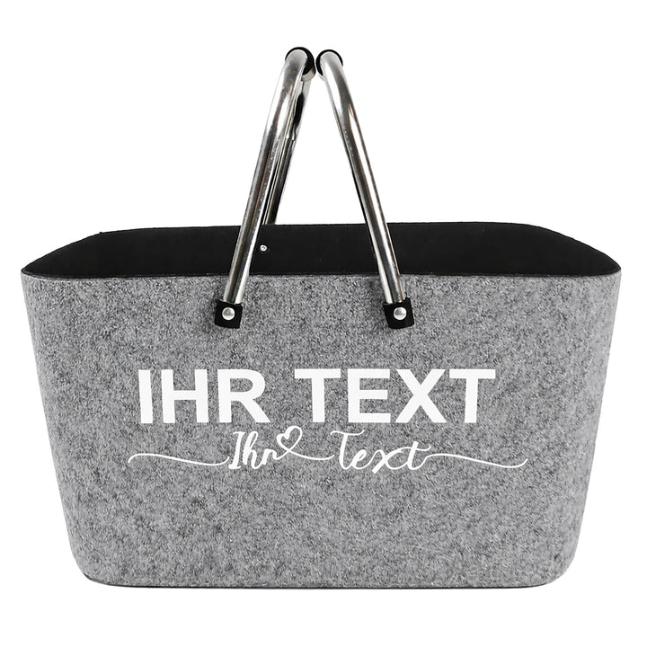 Kobolo personalisierbarer Filzkorb | 42x30x22 cm | grau-schwarz | moderner Einkaufskorb mit stabilen