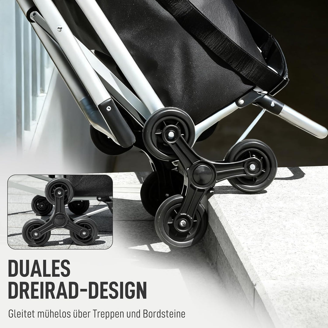 HOMCOM 3-in-1 Einkaufstrolley klappbar mit 40L Kapazität, klappbar Sitz, Trolley bis 25kg belastbar
