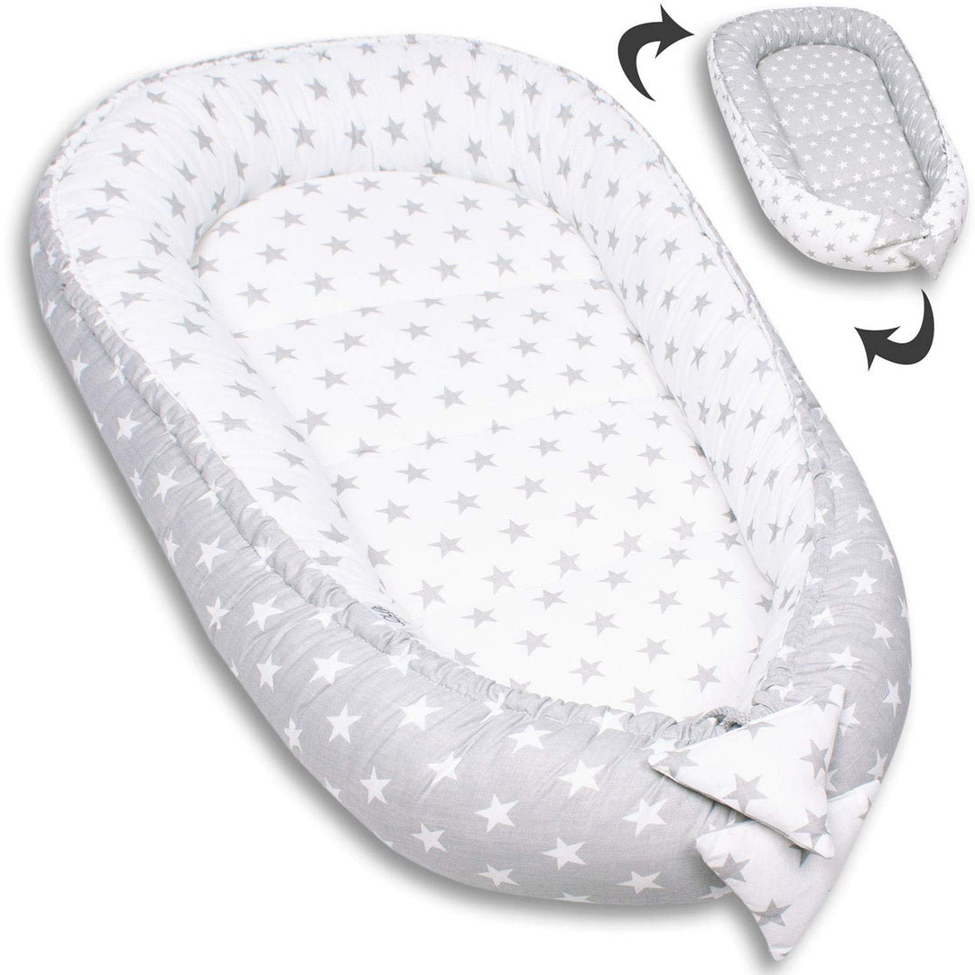 PaLulli Babynest Babynestchen 50x90 cm Babykokon, 2seitig, 100% Baumwolle, Nestchen für Babybett, Ku