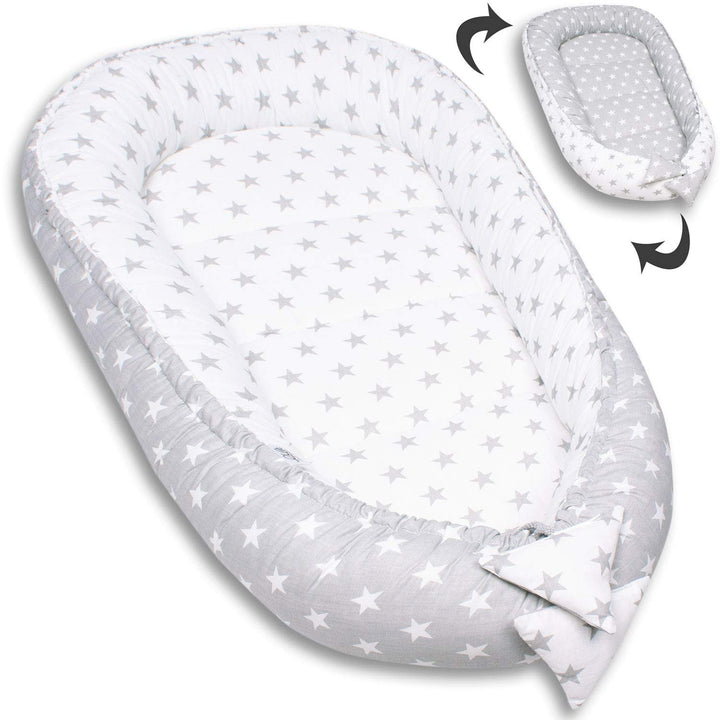 PaLulli Babynest Babynestchen 50x90 cm Babykokon, 2seitig, 100% Baumwolle, Nestchen für Babybett, Ku